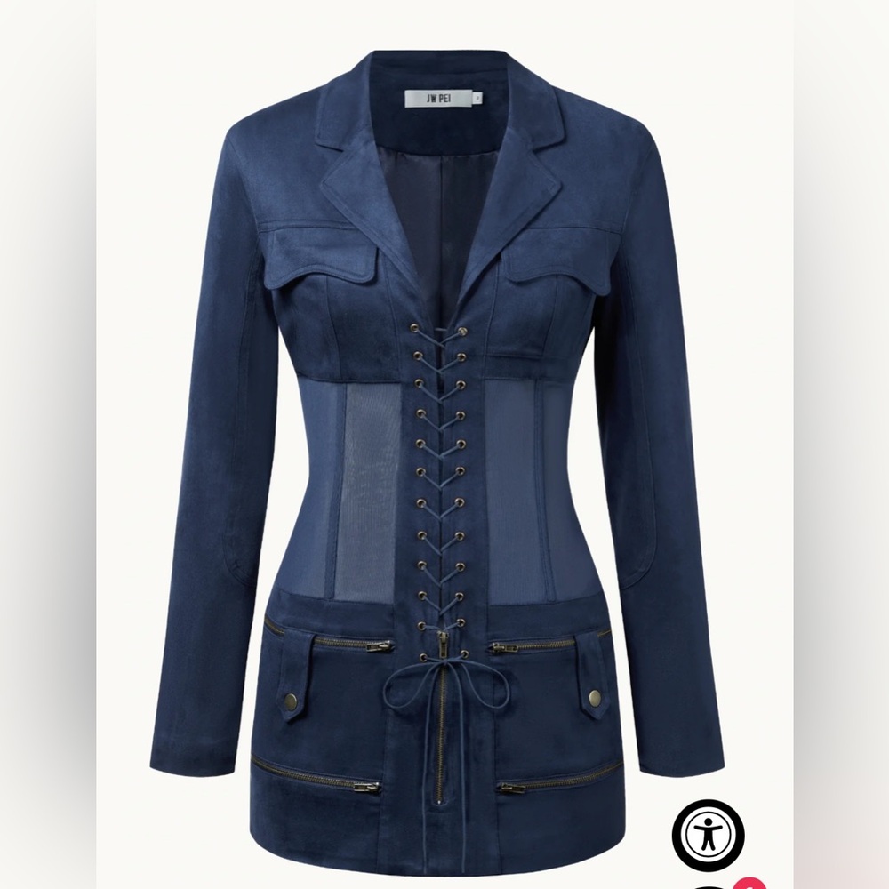JW PEI Navy Corset-Style Blazer